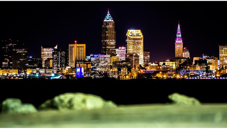 Downtown Cleveland at night.